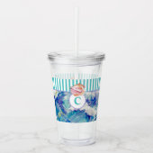 Monogram Blauw Zee Abstracte Seashell Stripes Acryl Drinkbeker (Voorkant)