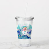 Monogram Blauw Zee Abstracte Seashell Stripes Acryl Drinkbeker (Achterkant)