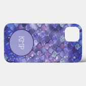 Monogram Blauw Zilver Glitter Zeemeermin Schubben Case-Mate iPhone Case (Achterkant (horizontaal))