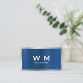 Monogram | Blauw Zilver Metallic geborsteld Visitekaartje (Staand voorkant)