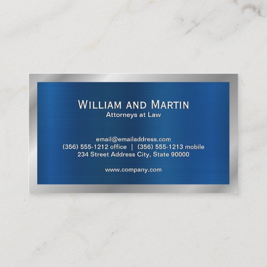 Monogram | Blauw Zilver Metallic geborsteld Visitekaartje (Achterkant)