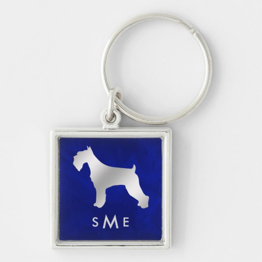 Monogram Blauw Zilver Schnauzer Sleutelhanger (Voorkant)