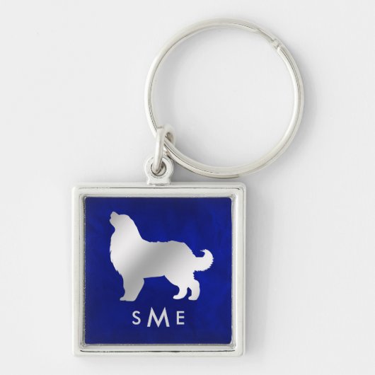 Monogram Blauw Zilveren Berner Berner Hond Sleutelhanger (Voorkant)