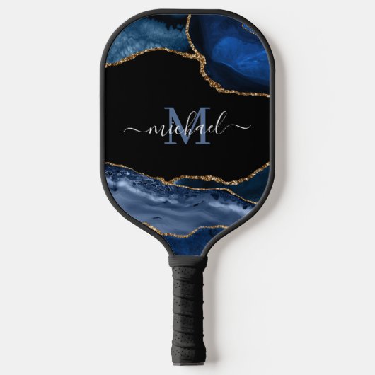 Monogram blauw, zwart en goudgrijs pickleball paddle (Voorkant)