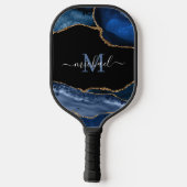 Monogram blauw, zwart en goudgrijs pickleball paddle (Achterkant)