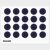 Monogram blauw zwart geruit ronde sticker (Vel)