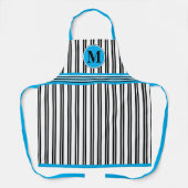 Monogram Blauw Zwart Witte Stripe Lijn Patroon Schort (Voorkant)