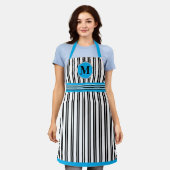 Monogram Blauw Zwart Witte Stripe Lijn Patroon Schort (Gedragen)