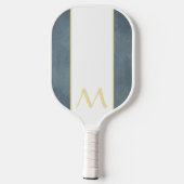 Monogram Blauwachtig Grijs Witte Handvat Pickleball Paddle (Achterkant)
