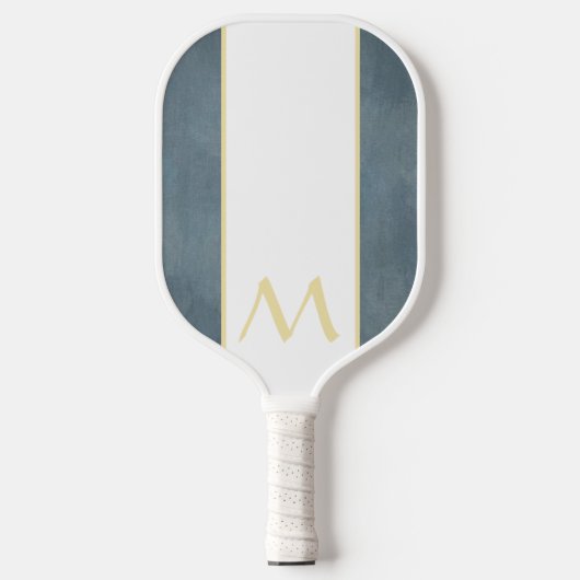 Monogram Blauwachtig Grijs Witte Handvat Pickleball Paddle (Voorkant)