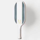 Monogram Blauwachtig Grijs Witte Handvat Pickleball Paddle (Links)