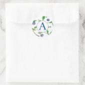 Monogram Blauwbessen Waterverf Vruchten Ronde Sticker (Tas)
