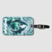 Monogram Blauwe Blauwgroen Dolfijnen Oceaan | Bagagelabel (Voorkant (horizontaal))