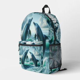 Monogram Blauwe Blauwgroen Dolfijnen Oceaan | Bedrukte Rugzak