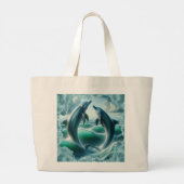 Monogram Blauwe Blauwgroen Dolfijnen Oceaan | Grote Tote Bag (Achterkant)