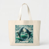 Monogram Blauwe Blauwgroen Dolfijnen Oceaan | Grote Tote Bag (Voorkant)