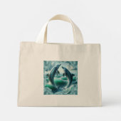 Monogram Blauwe Blauwgroen Dolfijnen Oceaan | Mini Tote Bag (Achterkant)