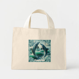 Monogram Blauwe Blauwgroen Dolfijnen Oceaan | Mini Tote Bag