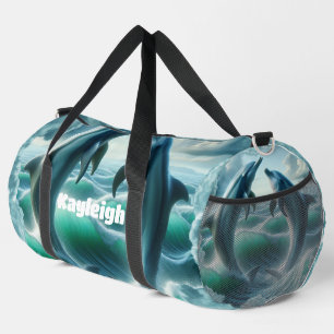 Monogram Blauwe Blauwgroen Dolfijnen Oceaan   Plunjezak