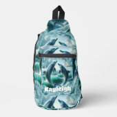 Monogram Blauwe Blauwgroen Dolfijnen Oceaan | Sling Bag (Voorkant)