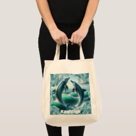 Monogram Blauwe Blauwgroen Dolfijnen Oceaan | Tote Bag