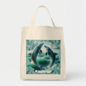 Monogram Blauwe Blauwgroen Dolfijnen Oceaan | Tote Bag (Voorkant)