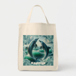 Monogram Blauwe Blauwgroen Dolfijnen Oceaan | Tote Bag