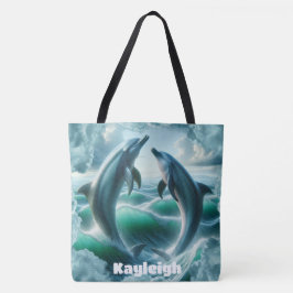 Monogram Blauwe Blauwgroen Dolfijnen Oceaan | Tote Bag