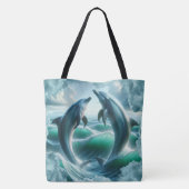 Monogram Blauwe Blauwgroen Dolfijnen Oceaan | Tote Bag (Achterkant)