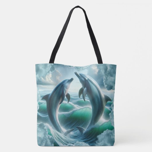 Monogram Blauwe Blauwgroen Dolfijnen Oceaan | Tote Bag (Achterkant)