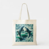 Monogram Blauwe Blauwgroen Dolfijnen Oceaan | Tote Bag (Achterkant)