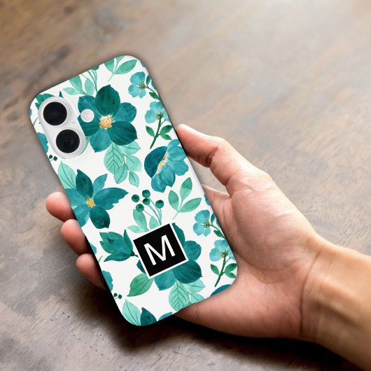 Monogram blauwe bloem patroon iPhone case
