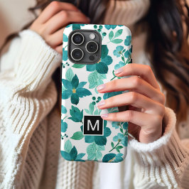 Monogram blauwe bloem patroon iPhone case