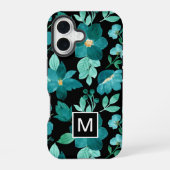 Monogram blauwe bloem patroon iPhone case 16 Hoesje (Achterkant)