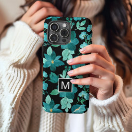 Monogram blauwe bloem patroon iPhone case 16 Hoesje