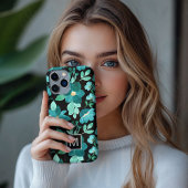 Monogram blauwe bloem patroon iPhone case iPhone 16 Hoesje