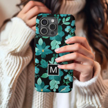Monogram blauwe bloem patroon iPhone case