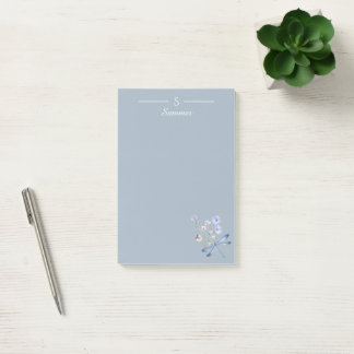 Monogram Blauwe Bloemen Dragonfly Botanische Cotta Post-it® Notes
