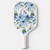 Monogram Blauwe Bloemige Botanische Pickleball Pad Paddle (Achterkant)