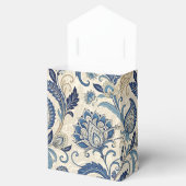  Monogram Blauwe Crème Damask Bloemenbruiloft Bedankdoosjes (Geopend)