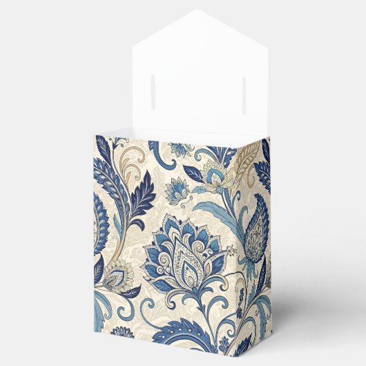 Monogram Blauwe Crème Damask Bloemenbruiloft Bedankdoosjes (Geopend)