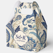  Monogram Blauwe Crème Damask Bloemenbruiloft Bedankdoosjes (Voorkant)