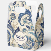  Monogram Blauwe Crème Damask Bloemenbruiloft Bedankdoosjes (Open)