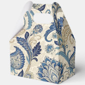  Monogram Blauwe Crème Damask Bloemenbruiloft Bedankdoosjes (Achterkant)