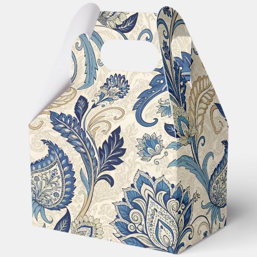  Monogram Blauwe Crème Damask Bloemenbruiloft Bedankdoosjes (Achterkant)