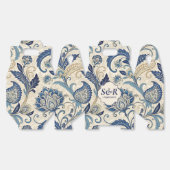 Monogram Blauwe Crème Damask Bloemenbruiloft Bedankdoosjes (Ongevouwen)