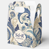 Monogram Blauwe Crème Damask Bloemenbruiloft Bedankdoosjes (Open)