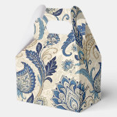 Monogram Blauwe Crème Damask Bloemenbruiloft Bedankdoosjes (Achterkant)