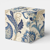  Monogram Blauwe Crème Damask Bloemenbruiloft Bedankdoosjes (Achterkant)