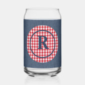 Monogram | Blauwe Denim, Rood Wit Cirkel Lijst Blikvorm Glas (Voorkant)